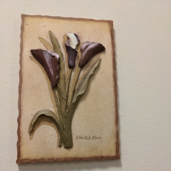 Set of 4 ceramic floral wall decor hanging - Picture 2 of 5